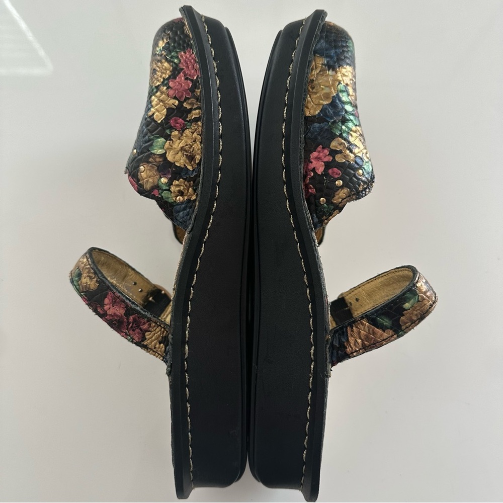 Alegria Tuscany Gold Floral Leather Mules Mary Jane Slip On Shoes 38 US 8/8.5 - Picture 5 of 8